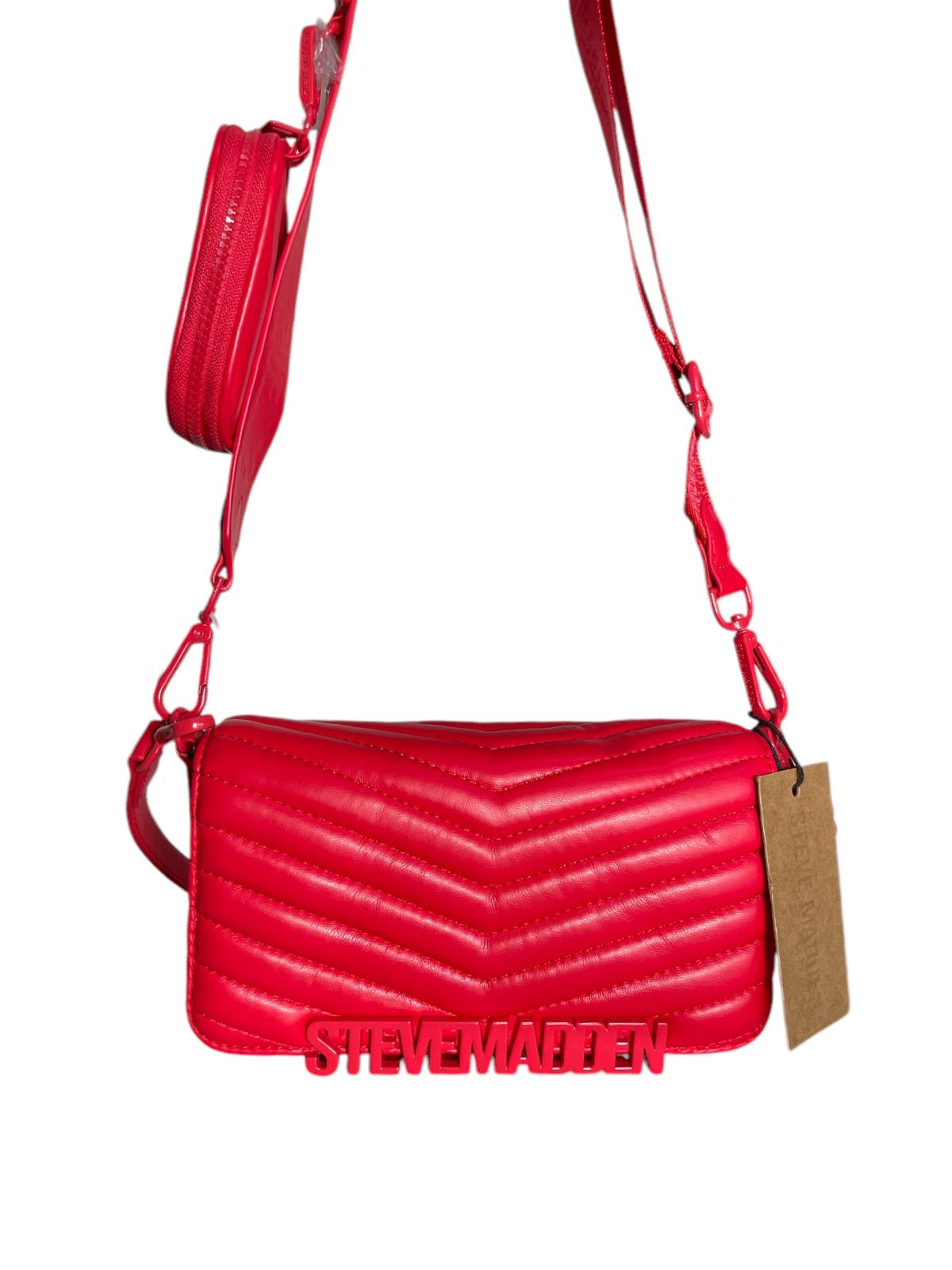 Bolsa Roja Steve Madden con Diseño Acolchado y Monedero - Correa Ajustable